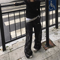 秋冬美式复古个性明线设计直筒牛仔裤美式宽松阔腿裤男女款，男装牛仔裤，星座506A
