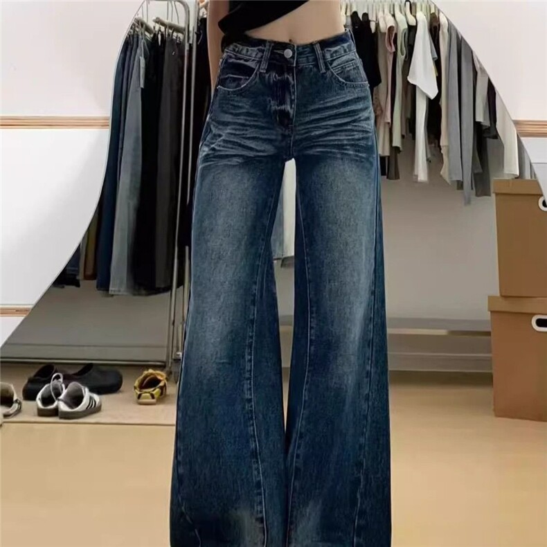 美式复古低腰垂感阔腿牛仔裤女2025秋季新款百搭显瘦直筒拖地裤子,男装牛仔裤,星座506A