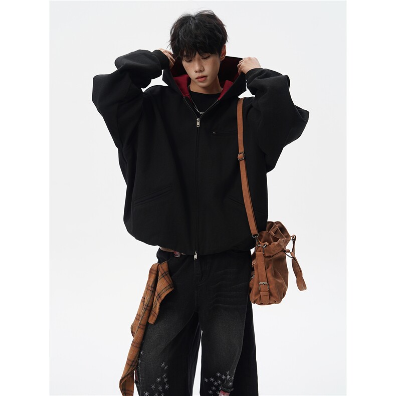 8XL-M美式复古撞色连帽水洗夹克男高级感做旧情侣外套JK1327P88,男装夹克,电商D206-1