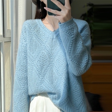 秋冬新款气质百搭女士纯毛七针加厚V领羊毛衫，女装羊毛衫，大美人高端店