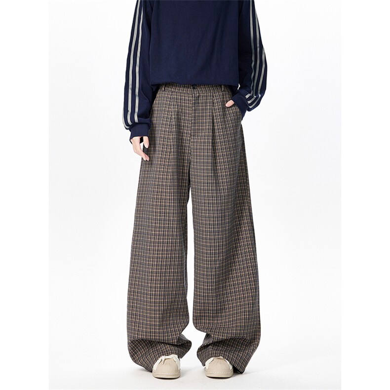 法式慵懒风格子休闲长裤舒适新潮高街设计感复古长裤K805TP45控88，男装休闲裤，电商A102B