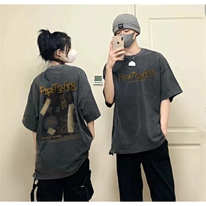 抖音得物供货 240克重磅现货宽松美式纯棉水洗做旧印花T恤ATSX12图片