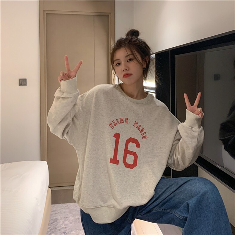 Q0229-P45字母印花百搭宽松休闲长袖卫衣女春秋韩版上衣,女装卫衣/绒衫,星座617A-2