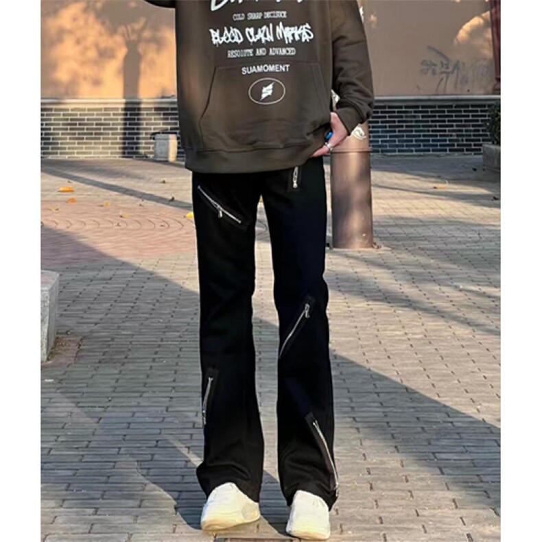 高街Vibe风拉链小众设计感牛仔裤男裤高腰阔腿裤NK6087,男装牛仔裤,星座1116A（原606A-3）