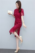 2022年秋冬新款蕾丝旗袍婚庆喜宴中长修身显瘦百搭专柜品质连衣裙图片