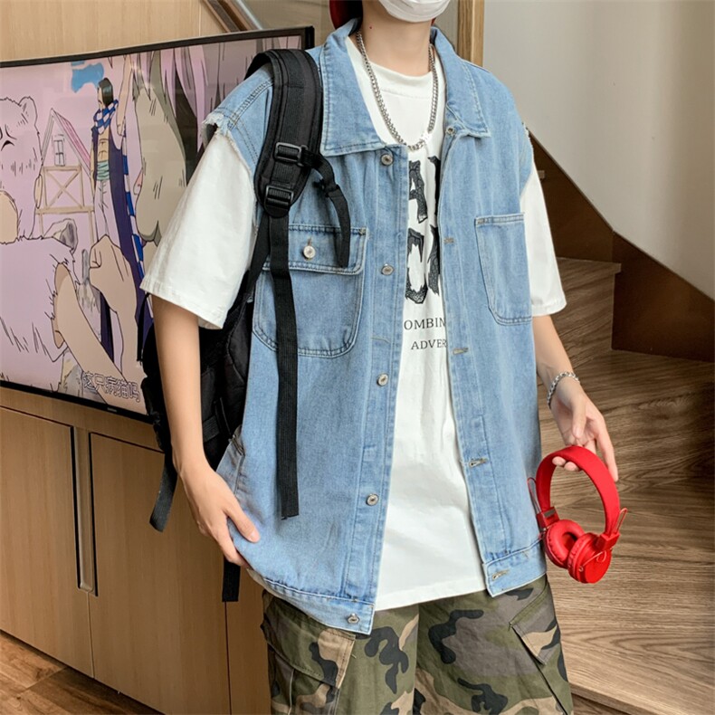 潮高街牛仔马甲男无袖青少年宽松夹克工装背心外套MJ09851-P48,男装背心/马甲,星座308B-2