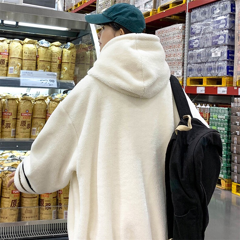 2023秋冬中性羊羔绒上衣潮加绒连帽卫衣外套男女985-P90控价128,男装卫衣,电商A441-1