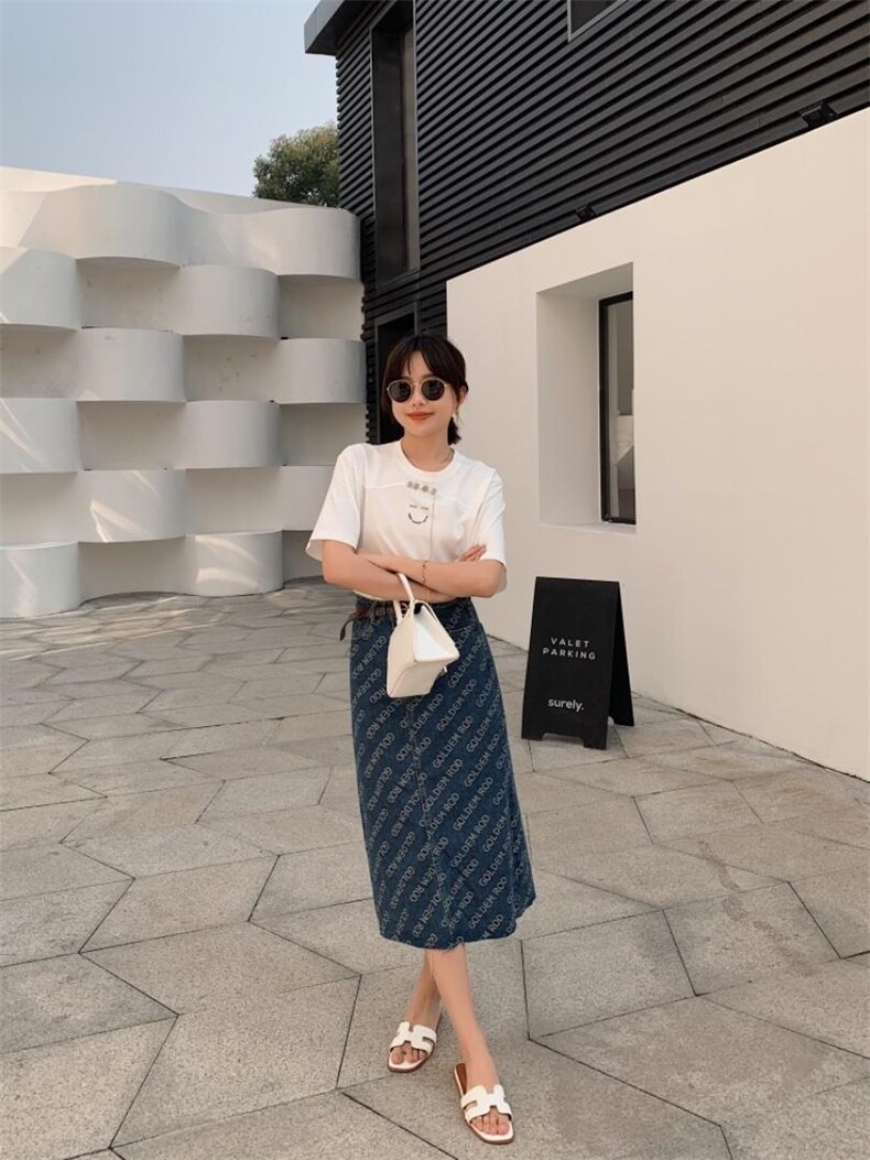 牛仔印花半裙，女装半身裙，肆尔