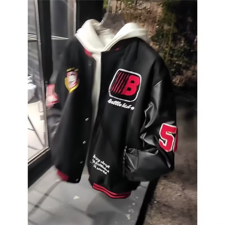 WE1571-P6520252美式高街宽松字母刺绣徽章拼接撞色棒球服，女装职业装，电商B323A