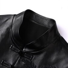 DLSN22216L皮衣男头层绵羊皮夹克立领中老年爸爸唐装P1050，男装皮衣，电商B360