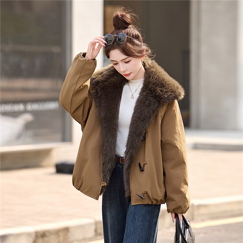 大毛领女冬季2025新款加绒加厚派克服外套,女装派克服,依多米