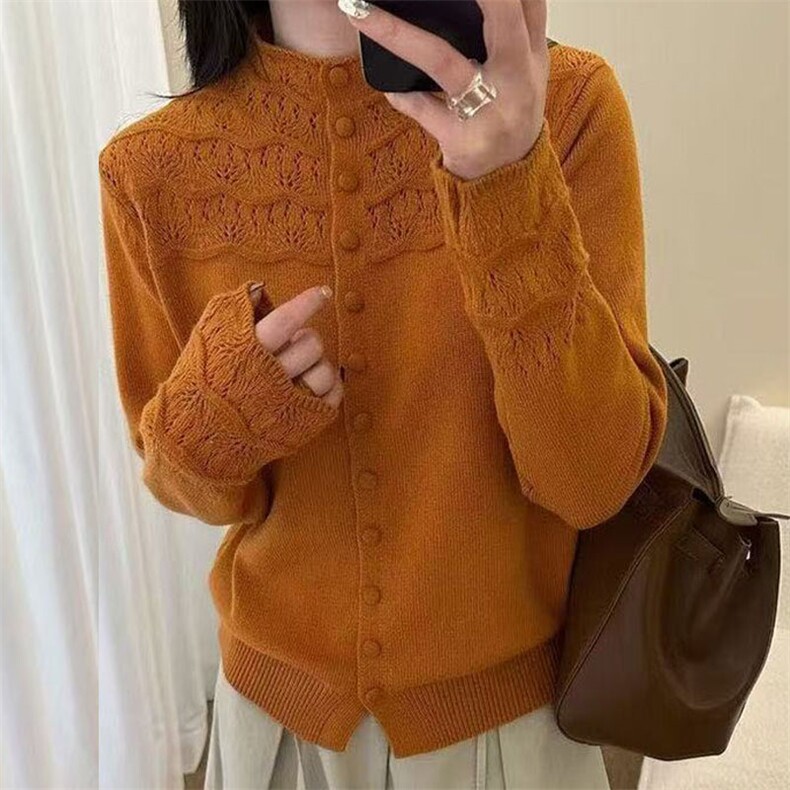针织开衫女秋冬坑条加厚外套小个子羊毛衫,针织衫/毛衣,萱芳婷羊绒