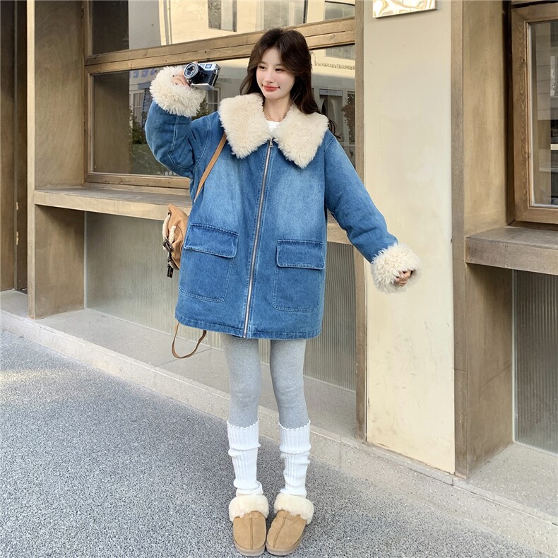 牛仔风毛毛领羽绒服女2025冬季加厚保暖白鸭绒外套小个子休闲宽松,女装羽绒服,维壹