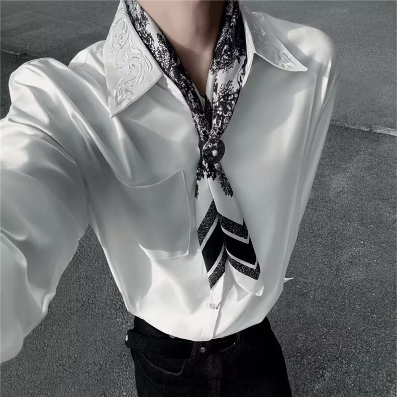 2026春季美式简约学院风纯色衬衫男女设计感宽松百搭衬衣CS178图片