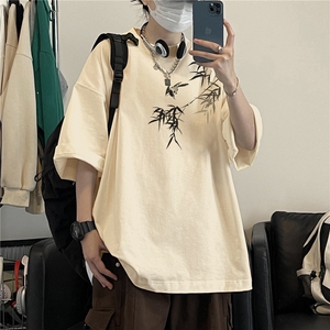 抖音品质直播得物风新中式竹叶印花短袖T恤dcm298-特批20控38图片