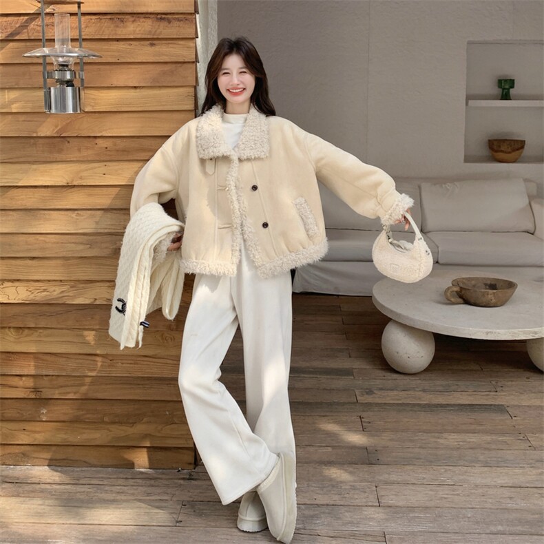 都是现货！2025冬季新款米色皮毛一体外套2C056-7087-P205控308,女装派克服,2C056