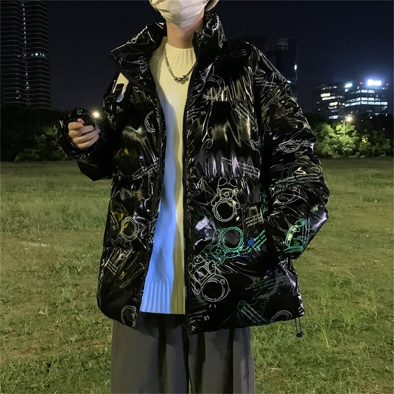 亮面反光图案冬季新款男士潮流休闲加厚棉衣外套XZ109-6006-108,男装棉衣,星座109-1