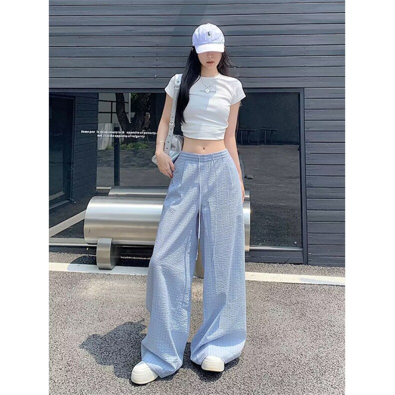 2025新款格子裤子女夏高腰休闲宽松直筒冰丝山本阔腿裤K6581-P43,男装休闲裤,星座412-1