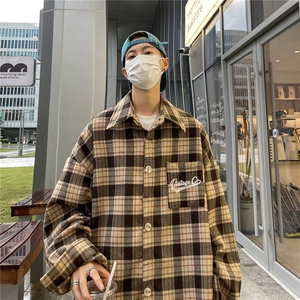 23秋冬季港风宽松格子呢料加厚衬衫夹克外套男MCJ250-P65控88图片