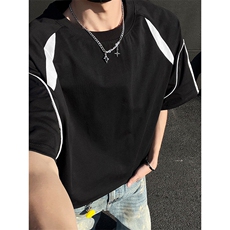 300克得物重磅100纯棉宽松撞色结构感光板短袖T恤男RH84-特P38，男装T恤，星座610B-1