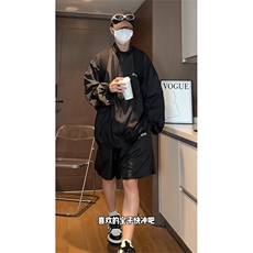 美式冰丝透气两件套激光打孔防晒五分短裤套装印花25XZ80065特78，男装休闲套装，电商A042