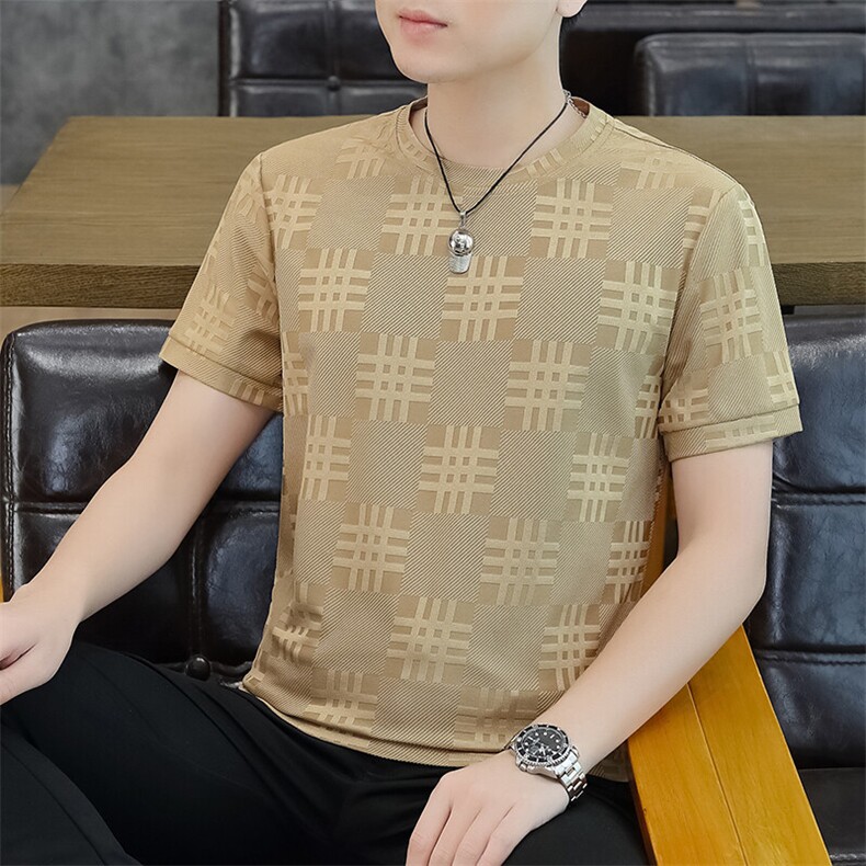 夏季现货主推不断货高品质冰丝休闲圆领短袖T恤上衣7822P27图片