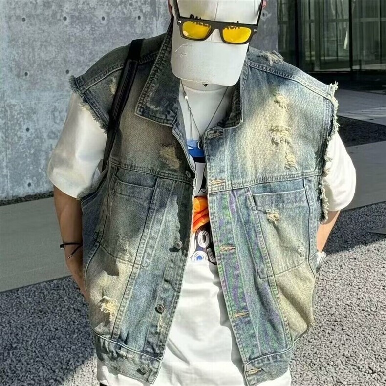 痞帅破洞毛边设计感牛仔马甲外套男坎肩百搭上衣高街情侣背心夹克，男装背心/马甲，星座506A