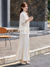 现货春装新款简约时尚重工艺钉珠减龄组合套装马甲半裙衫三件套，女装套装/套裙，韩美纤衣