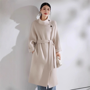 秋冬新款双面羊毛大衣时尚百搭立领，女装双面呢大衣，阿吉丽克