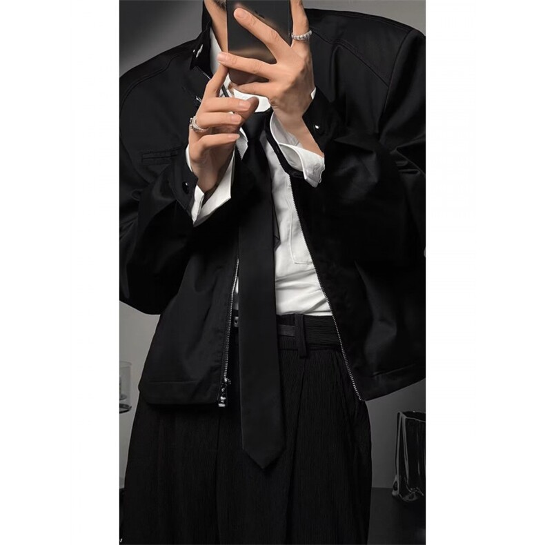 美式短款垫肩工装外套男潮牌高级感立领夹克痞帅防风机车飞行服图片
