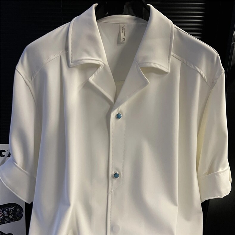 网图古巴领衬衫男短袖夏季上衣服韩版潮流穿搭垂感半袖衬衣,男装T恤,星座410-7