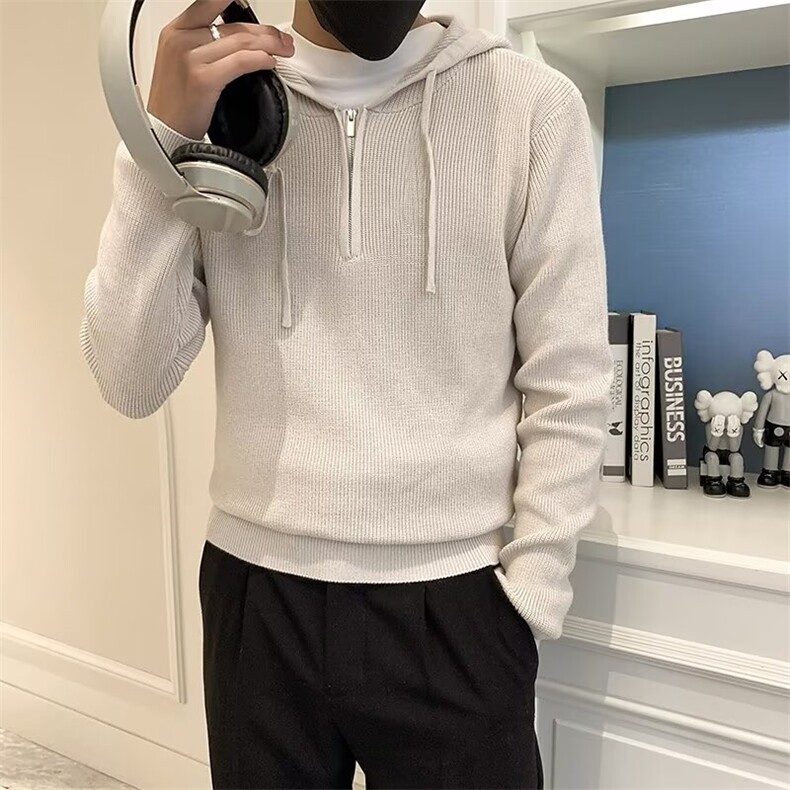 春秋季针织连帽卫衣男士潮流休闲修身舒适保暖长袖毛衣潮 S606图片