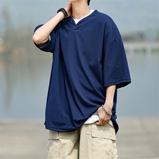 8XL-M短袖t恤男款夏季薄款垂感小V领七分袖加肥加大码DT005特P20，男装T恤，电商B312