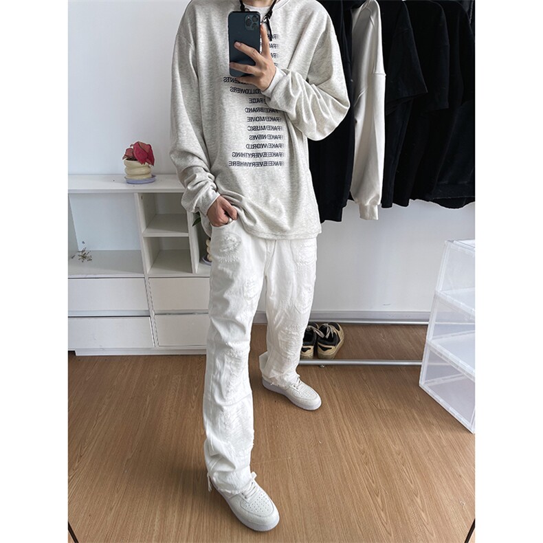 B221美式ins高街小众假破洞修身微喇牛仔裤LK22065-P65控88,男装牛仔裤,电商B221