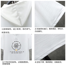 LD5163-P45连帽短袖t恤男大码胖子带帽五分袖中袖展架，男装T恤，电商A040A