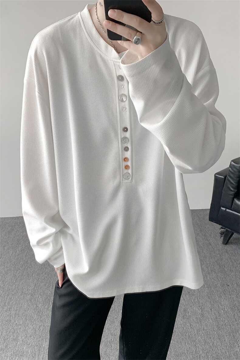8XL-M慵懒肌理感华夫格廓形云母贝纽扣长袖T恤打底长袖CX3006P48,男装T恤,电商D206-1