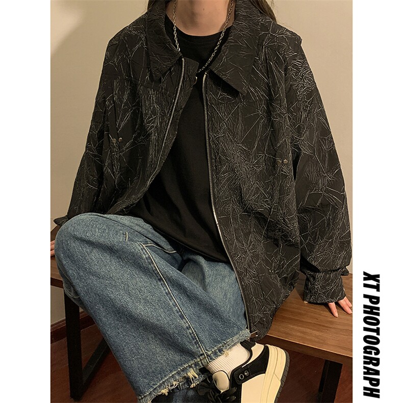 中性风褶皱面料皮衣金女属装饰设计皮夹克外套男JK77866P75控108,男装夹克,星座226-1