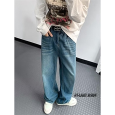 复古水洗直筒牛仔裤男夏季韩版ins潮流宽松青少年百搭K1534-P45，男装牛仔裤，星座1109-3