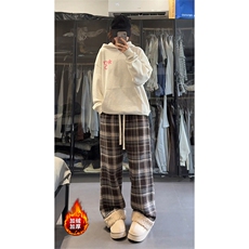 加绒加厚复古格子裤冬慵懒休闲百搭直筒阔腿裤5D2127-TP5598，男装卫衣，电商A102