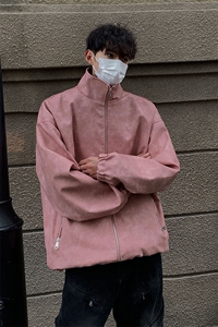 1美式复古做旧双拉链大口袋PU皮大码M-5XL夹克男JK77777P95控128图片