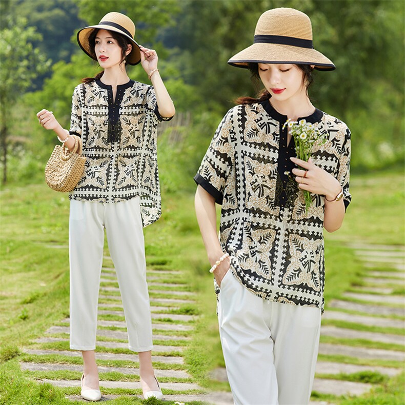 水衣源2228款夏季轻薄重工印花衬衫女新款气质上衣洋气古女装潮，女装衬衫，水衣源