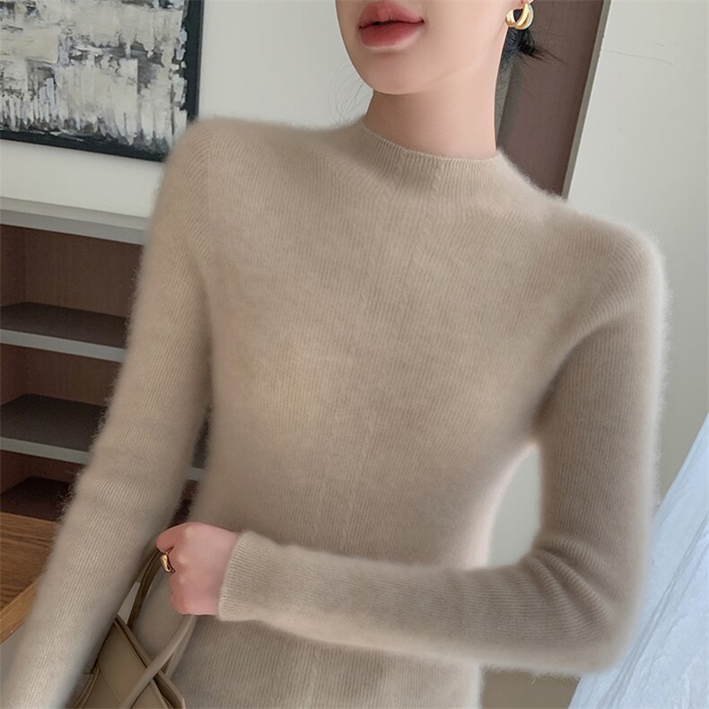 无缝半高领针织打底衫女2025新款保暖内搭修身加厚精纺毛长袖毛衣图片