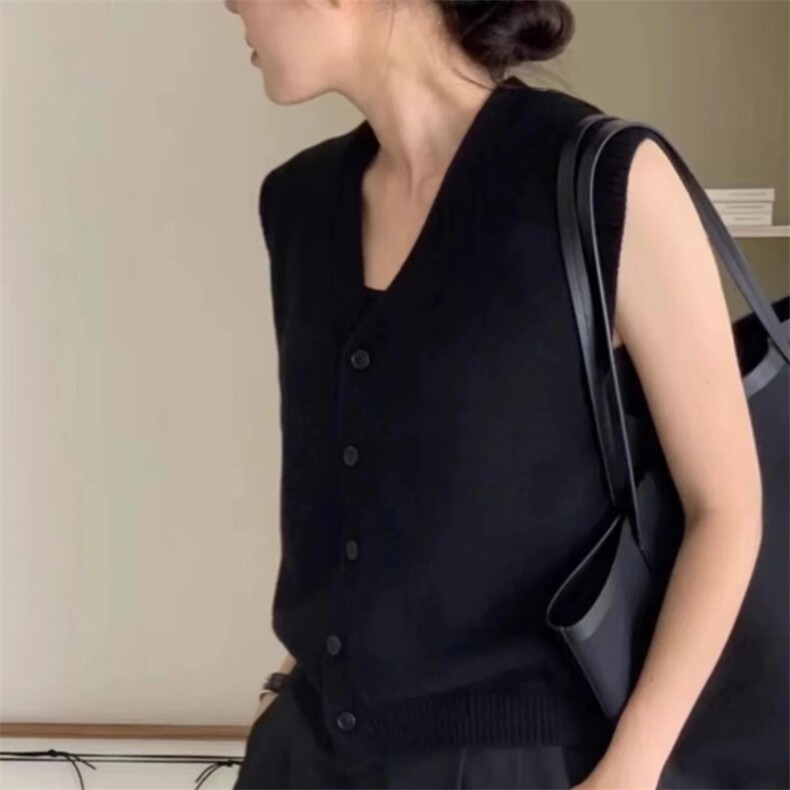 秋冬叠穿羊毛针织马甲背心女V领百搭毛衣开衫宽松无袖坎肩大码,女装马甲,忠诺羊绒