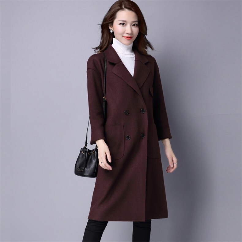 羊毛纯色街头西装领双排扣毛呢外套2024年秋季长袖中长款直筒，女装毛呢外套，秋牧寒烟