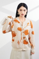时尚秋冬新款女式羊绒衫优雅印花长袖开衫显瘦保暖外套，女装羊绒衫，美够羊绒