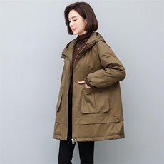 派克服2025冬季新款中长款棉衣加绒加厚大码宽松外套，女装派克服，天丽