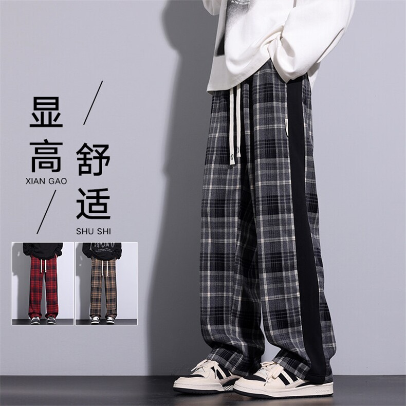 春季新款潮流美式高街垂感设计宽松格子直筒长裤 A436-827-P35图片