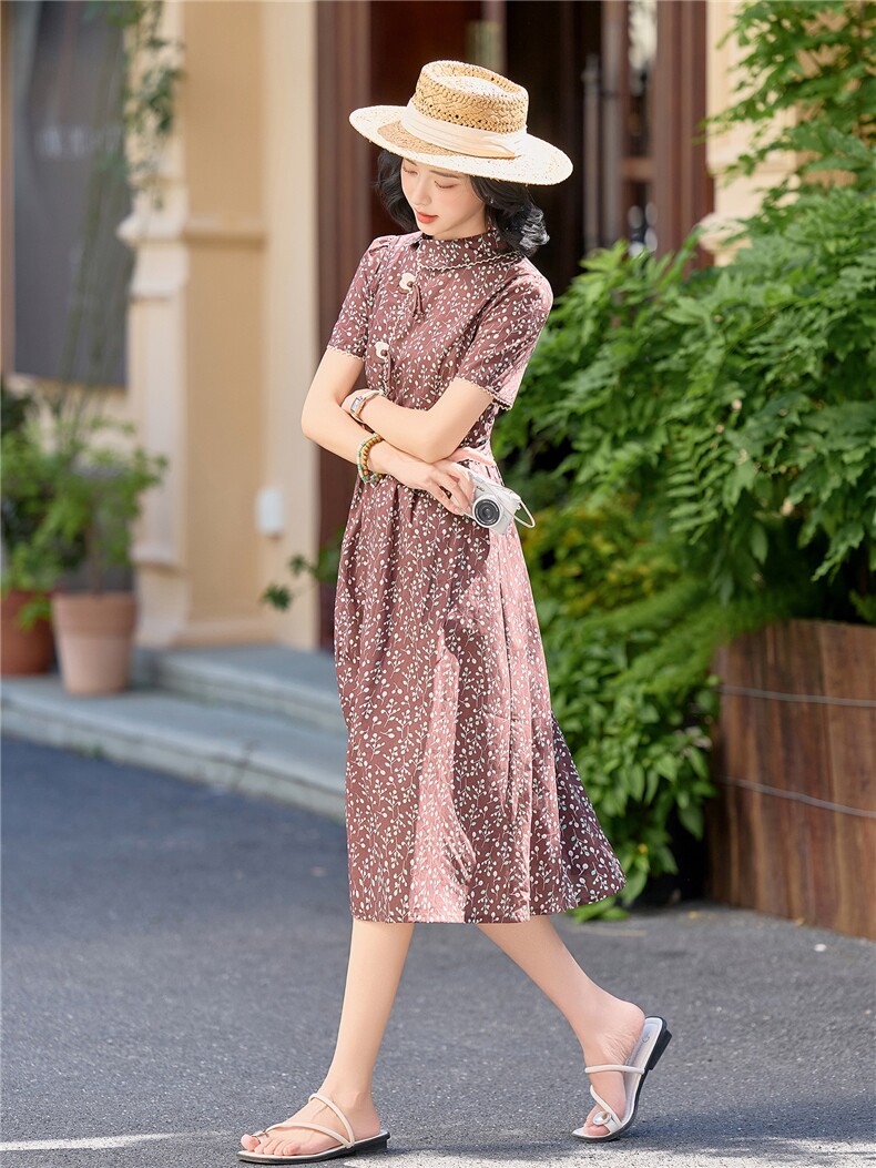 全棉碎花连衣裙夏新款收腰显瘦田园风优雅裙子（细节图颜色为准）,女装连衣裙,水衣源