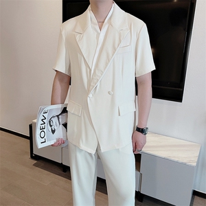 吴磊同款夏痞帅冰丝薄款短袖西服套装男时尚西装两件套TZ257-P150图片