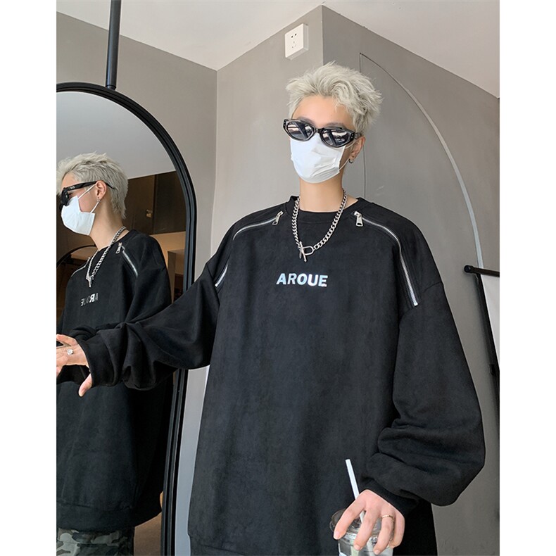 B282-W9277-P68重磅麂皮绒落肩拉链亮片卫衣，男装卫衣，星座517A-8（原B282）